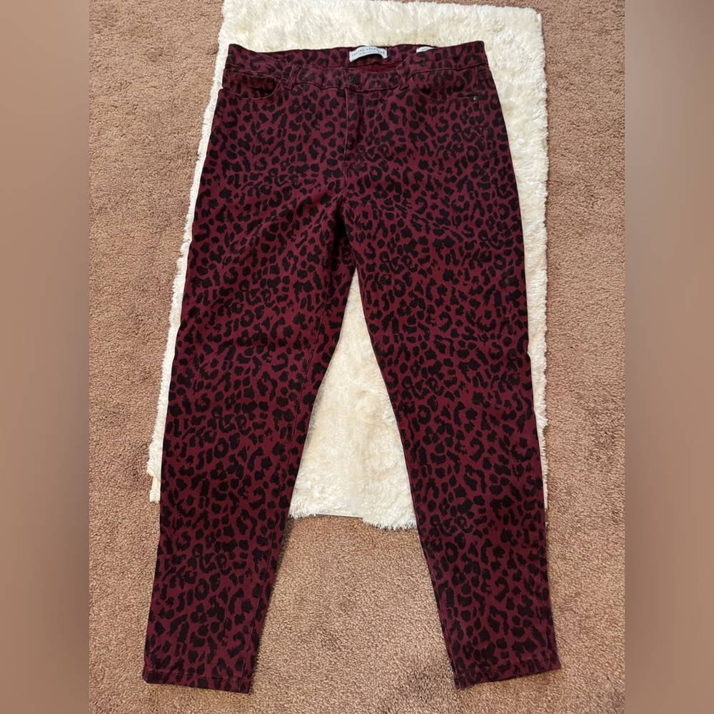 Sanctuary Wine/Black Leopard Print Pants, 12 Ankle/Crop